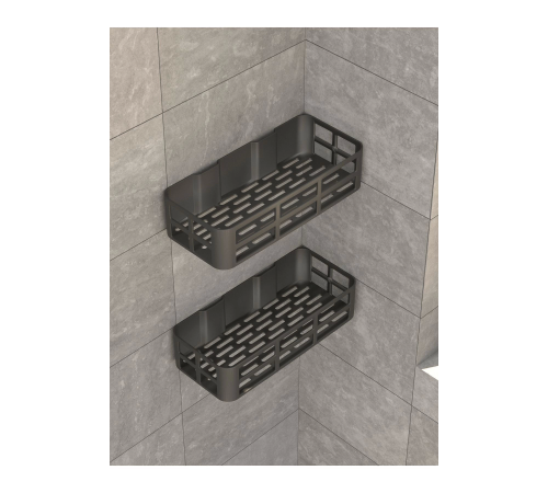 Banyo Duş Rafı 2'li Yapışkanlı ve Deliksiz Duş Organizer Suya Dayanıklı Siyah Raf Banyo Duş Rafı 2'li Yapışkanlı ve Deliksiz Duş Organizer Suya Dayanıklı Siyah Raf