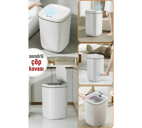 Akıllı Teknolojik Çöp Kutusu UV Işıklı Otomatik Aç Kapat Sensörlü Mutfak Banyo Ev 20L