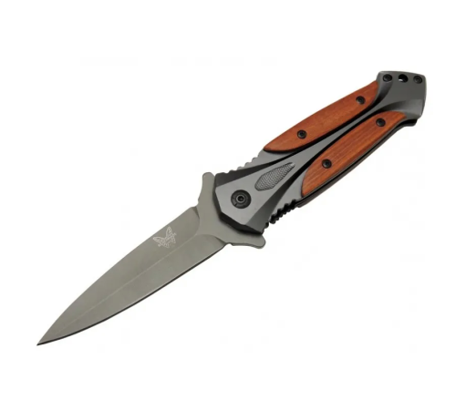 Benchmade DA27B Gri Sivri Kamp Çakı 20cm - Yarı Otomatik, Kemerlikli, Kutulu, Ahşap - Metal Sap Benchmade DA27B Gri Sivri Kamp Çakı 20cm - Yarı Otomatik, Kemerlikli, Kutulu, Ahşap - Metal Sap