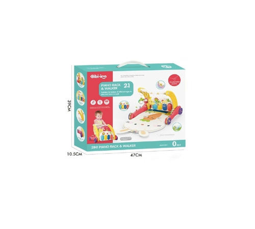 BIB6016- Vardem Piyanolu Bebek Yürüteci ve Tavşan Desenli Kırmızı Oyun Halısı  2 in 1