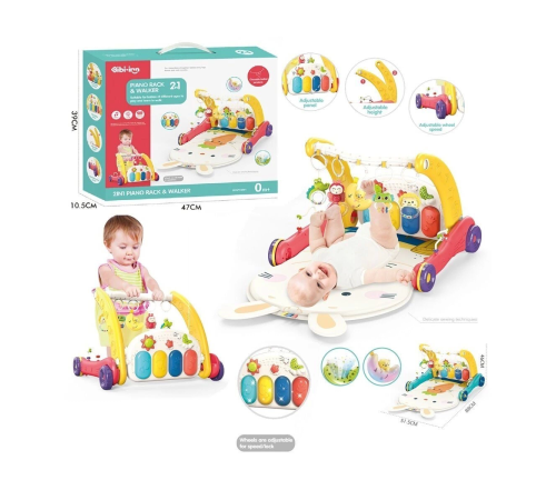 BIB6016- Vardem Piyanolu Bebek Yürüteci ve Tavşan Desenli Kırmızı Oyun Halısı  2 in 1