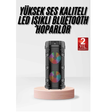 Bluetooth Hoparlör Rgb Led Işıklı Büyük Boy Yüksek Bass Çift Loblu
