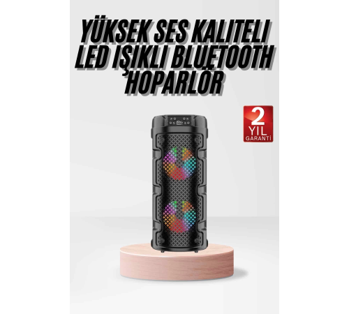 Bluetooth Hoparlör Rgb Led Işıklı Büyük Boy Yüksek Bass Çift Loblu