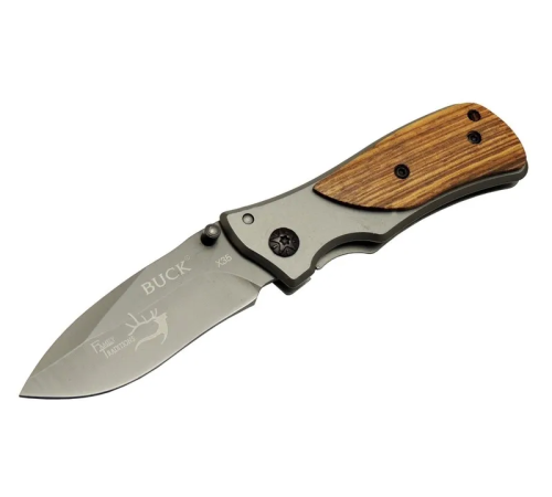 Buck Family X35 Kahverengi Kamp Çakı 15cm- Manuel, Kemerlikli, Ahşap Sap Buck Family X35 Kahverengi Kamp Çakı 15cm- Manuel, Kemerlikli, Ahşap Sap