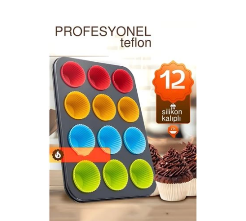 BX 12 li Muffin Kalıbı Teflon Çelik - 12 ADET Silikon Muffi Kalıplı SET BX 12 li Muffin Kalıbı Teflon Çelik - 12 ADET Silikon Muffi Kalıplı SET