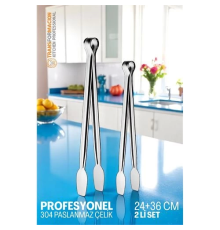 BX 2 Boy Mutfak Maşası - Mangal Barbekü Maşası - Izgara Maşası Tava Maşası Çelik  18 ve 36 Cm