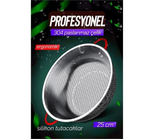 BX 25 CM Kevgir Yuvarlak Süzgeç Profesyonel 304 Paslanmaz Çelik BX 25 CM Kevgir Yuvarlak Süzgeç Profesyonel 304 Paslanmaz Çelik