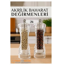 BX Baharat Öğütücü - Baharat Karabiber Tuz Değirmeni Ahşap Akrilik Kristal 2 li SET