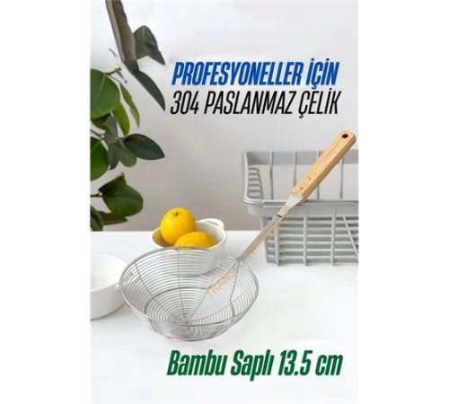 BX Bambu Saplı Kevgir Süzgeç 304 Paslanmaz Çelik 13.5 cm BX Bambu Saplı Kevgir Süzgeç 304 Paslanmaz Çelik 13.5 cm