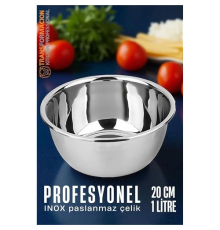 BX Inox Kase  - 20 Cm 1 Litre Karıştırma Kabı Profesyonel 304 Paslanmaz Çelik