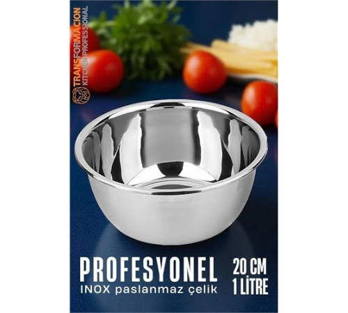 BX Inox Kase - 20 Cm 1 Litre Karıştırma Kabı Profesyonel 304 Paslanmaz Çelik BX Inox Kase - 20 Cm 1 Litre Karıştırma Kabı Profesyonel 304 Paslanmaz Çelik