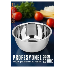 BX Inox Kase  - 26 Cm 2.3 Litre Karıştırma Kabı Profesyonel 304 Paslanmaz Çelik