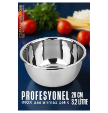 BX Inox Kase  - 28 Cm 3.2 Litre Karıştırma Kabı Profesyonel 304 Paslanmaz Çelik