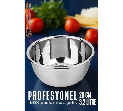 BX Inox Kase - 28 Cm 3.2 Litre Karıştırma Kabı Profesyonel 304 Paslanmaz Çelik BX Inox Kase - 28 Cm 3.2 Litre Karıştırma Kabı Profesyonel 304 Paslanmaz Çelik