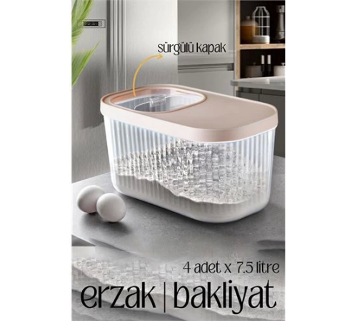 BX MultiBox Erzak Bakliyat Kutusu Sürgülü Kapak 7.5 Litre 4 ADET