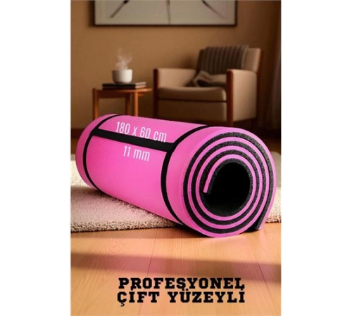 BX Pilates Matı- Spor Matı - Yoga Matı 11 mm Çift Taraflı Pembe