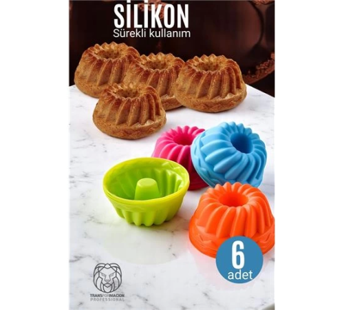 BX Silikon Göbekli Muffin CupCake Kalıbı - Sürekli Kullanım Muffin Kek Kalıbı 6 ADET