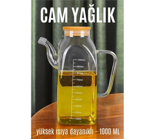 BX Yağ Sirke Şişesi Yağlık Borosilikat Cam 1000 ML