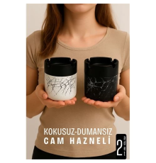 Cam Küllük - Mermer Desenli 2 li Küllük Seti  Kafe Küllüğü Restoran Küllüğü Masaüstü Küllük