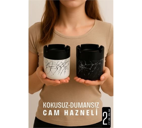 Cam Küllük - Mermer Desenli 2 li Küllük Seti  Kafe Küllüğü Restoran Küllüğü Masaüstü Küllük