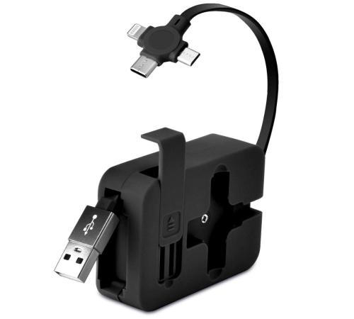 Cep Tipi Telefon Tutuculu Makaralı Uzayıp Kısalabilen 3'ü 1 Arada USB Şarj Kablosu