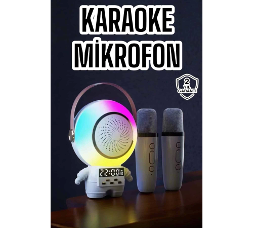 Çift Mikrofonlu Karaoke Mikrofon Bluetooth Bağlantılı Dijital Göstergeli