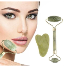 Çift Taraflı 2li Cilt Yüz Masaj Aleti Jade Roller Yeşim  Taşı Seti