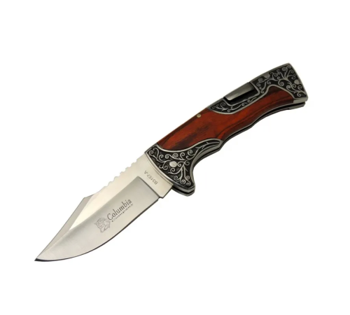 Columbia B3157A İşlemeli Kamp Çakı 22 cm - Gül Ağacı Saplı, Manuel Açılma Columbia B3157A İşlemeli Kamp Çakı 22 cm - Gül Ağacı Saplı, Manuel Açılma