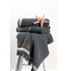 Cotton Box 3'lü Jakarlı Havlu Seti Denim Antrasit 50x90
