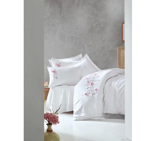 Cotton Box 3D Nakışlı Çift Kişilik Saten Nevresim Takımı Perla Beyaz Cotton Box 3D Nakışlı Çift Kişilik Saten Nevresim Takımı Perla Beyaz
