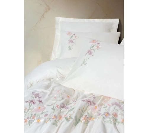Cotton Box 3D Nakışlı Çift Kişilik Saten Nevresim Takımı Zephy Ekru