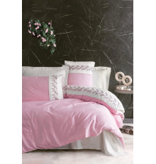 Cotton Box Brode Nakışlı Çift Kişilik Saten Nevresim Takımı Niobe Pembe