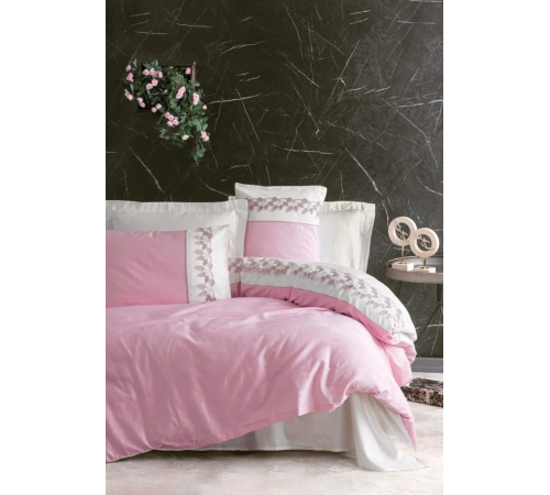 Cotton Box Brode Nakışlı Çift Kişilik Saten Nevresim Takımı Niobe Pembe Cotton Box Brode Nakışlı Çift Kişilik Saten Nevresim Takımı Niobe Pembe