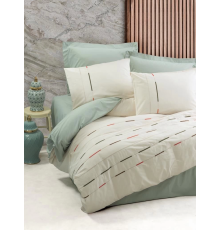 Cotton Box Brode Ranforce Çift Kişilik Nevresim Takımı İvory Yeşil
