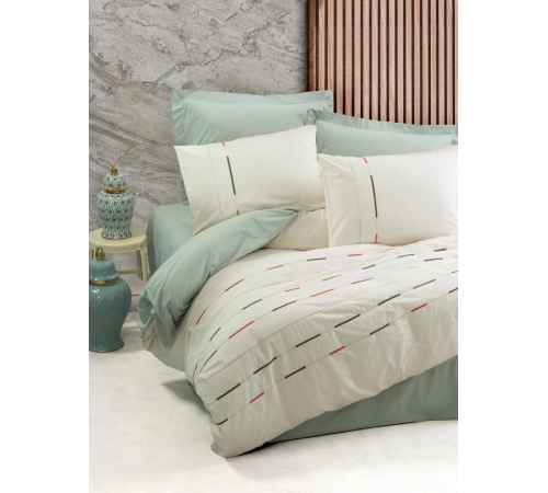 Cotton Box Brode Ranforce Çift Kişilik Nevresim Takımı İvory Yeşil Cotton Box Brode Ranforce Çift Kişilik Nevresim Takımı İvory Yeşil