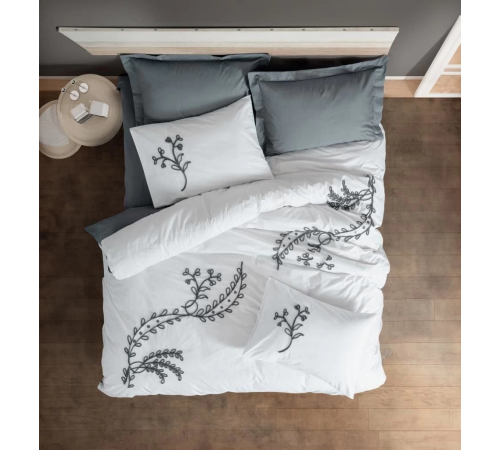 Cotton Box Brode Ranforce Çift Kişilik Nevresim Takımı İvy Gri
