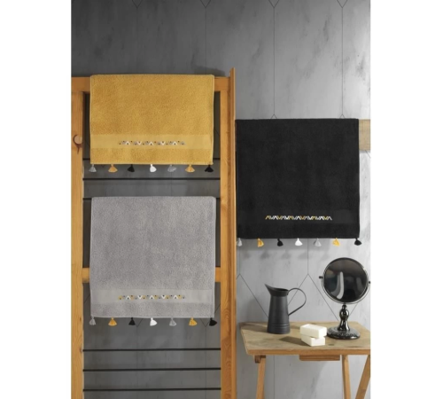 Cotton Box Fit V4 50x90 3'lü Havlu Seti Siyah/Hardal/Gri