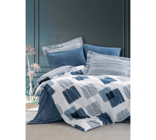 Cotton Box Modern Çift Kişilik Nevresim Takımı Solito İndigo Cotton Box Modern Çift Kişilik Nevresim Takımı Solito İndigo