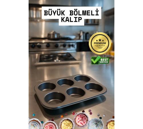 Cupcake Fırın Kalıbı 6 Büyük Bölmeli 6 Bölmeli Muffin Kek Kalıbı Cupcake Fırın Kalıbı 6 Büyük Bölmeli 6 Bölmeli Muffin Kek Kalıbı