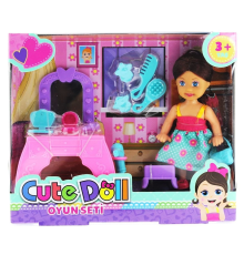 Cute Doll Mini Bebek Aksesuarlı ve Makyaj Masalı Oyun Seti
