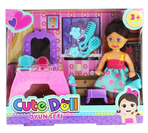 Cute Doll Mini Bebek Aksesuarlı ve Makyaj Masalı Oyun Seti Cute Doll Mini Bebek Aksesuarlı ve Makyaj Masalı Oyun Seti