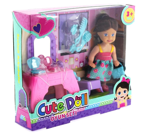 Cute Doll Mini Bebek Aksesuarlı ve Makyaj Masalı Oyun Seti Cute Doll Mini Bebek Aksesuarlı ve Makyaj Masalı Oyun Seti