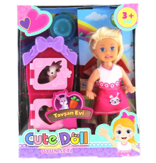 Cute Doll Mini Bebek Tavşanlı ve İki Katlı Kulübe Oyun Seti