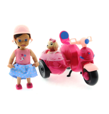 Cute Doll Mini Bebek ve Köpekli Mor Motorsiklet
