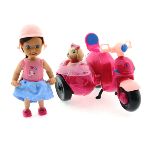 Cute Doll Mini Bebek ve Köpekli Mor Motorsiklet