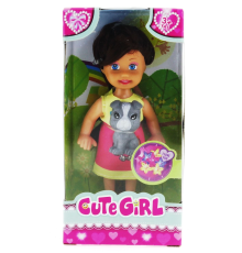 Cute Girl Gri Köpekli ve Kumral Mini Bebek