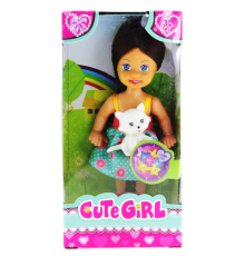 Cute Girl Kedi Figürlü Kumral Mini Bebek