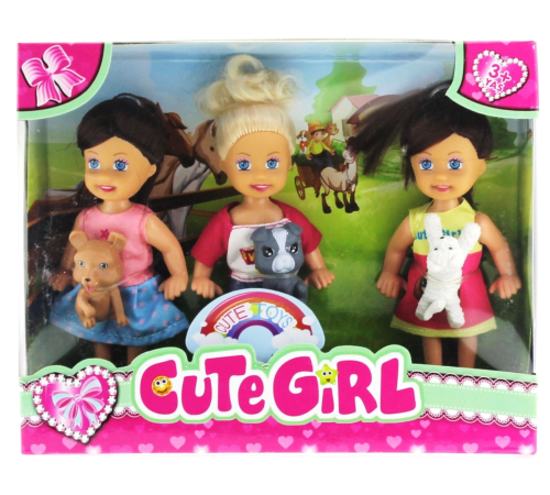 Cute Girl Mini Bebek ve Evcil Hayvan Üçlü Set