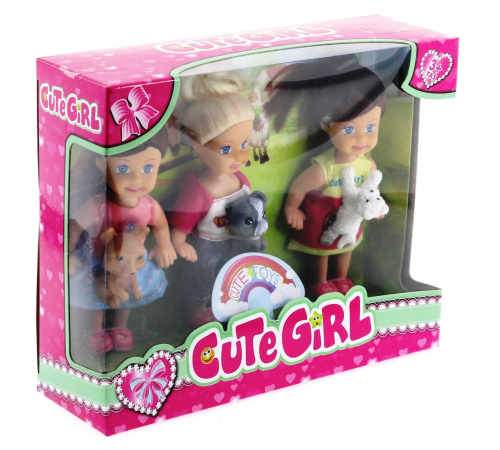 Cute Girl Mini Bebek ve Evcil Hayvan Üçlü Set