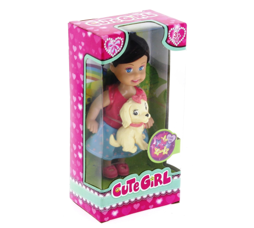 Cute Girl Sarı Köpekli ve Kumral Mini Bebek